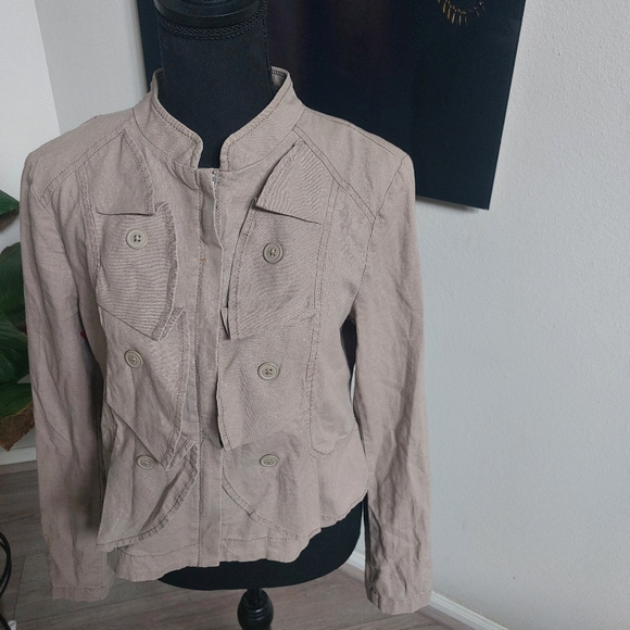 LOFT Ruffle Military Neru Jacket Linen Size Small - Picture 14 of 16